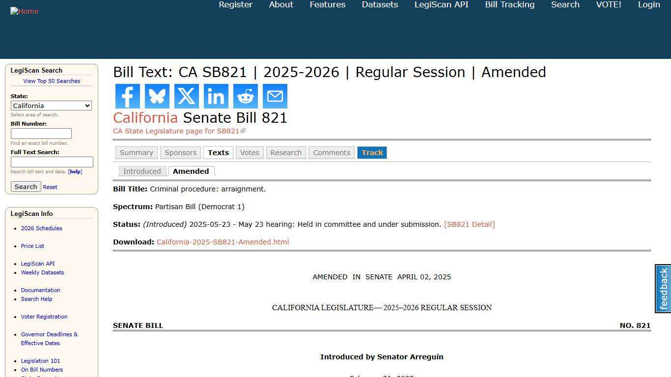 Bill Text: CA SB821 2025-2026 Regular Session Amended LegiScan