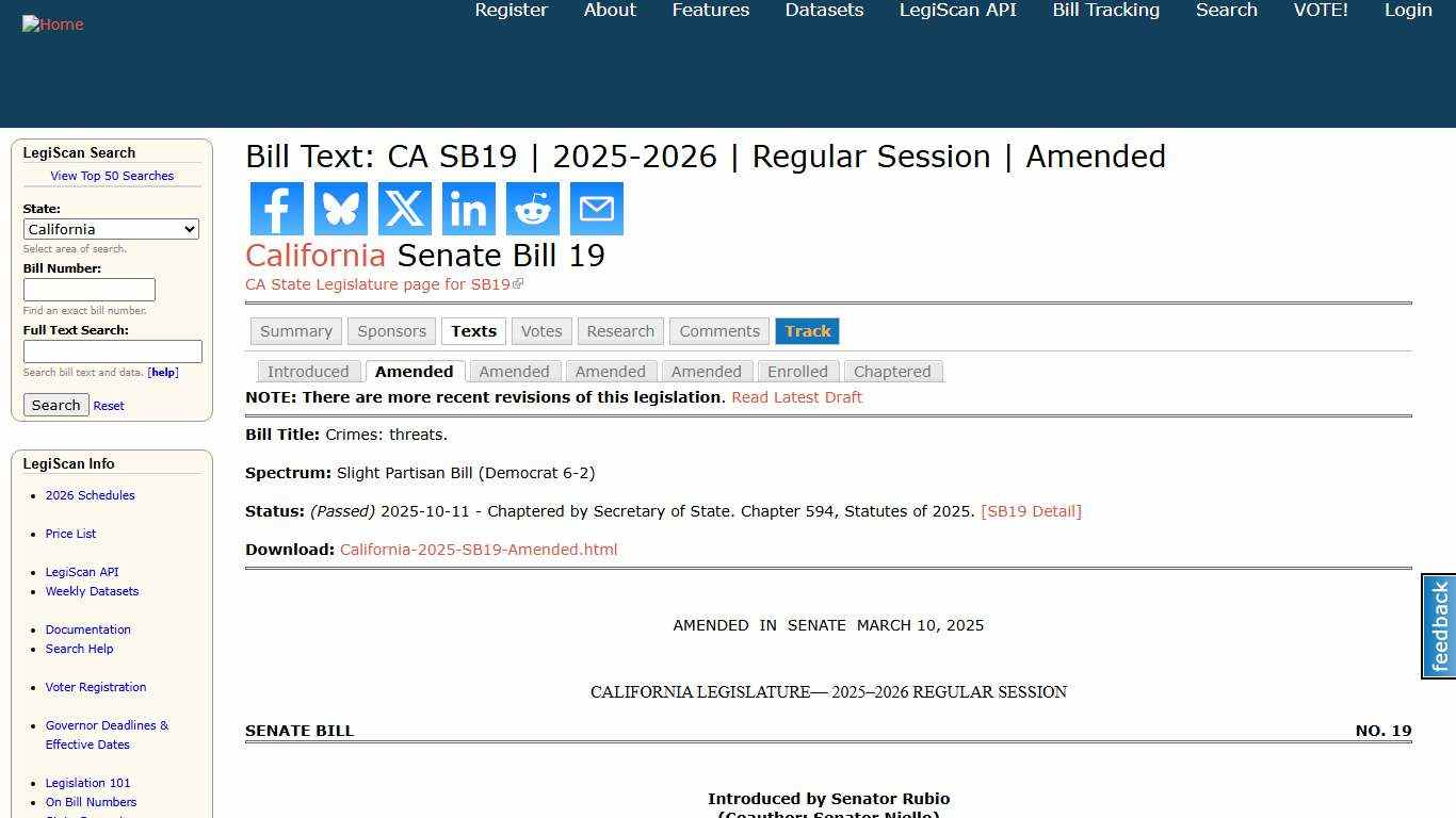 Bill Text: CA SB19 2025-2026 Regular Session Amended LegiScan
